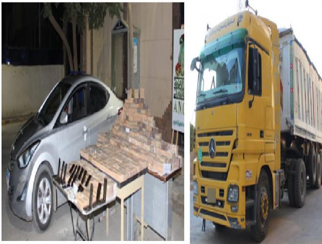أجهزة وزارة الداخلية  تنجح في إحباط نقل تهريب "3750"  طربة لمخدر الحشيش مخبأة  أسفل حمولة سيارة مقطورة"بالسويس". 
